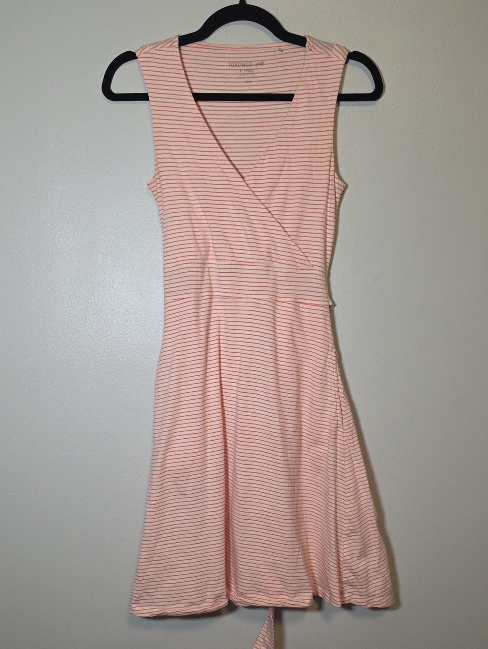 Toad&Co Peach-Stripes Sleeveless Wrap Midi Dress
